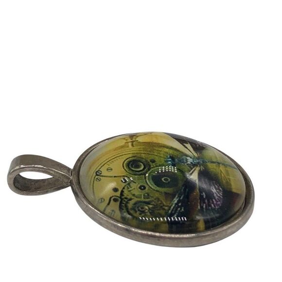 Steam Punk Dragonfly Watch Motif Pendant Glass Dog-tag Bag Charm - Picture 6 of 10